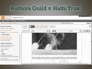 Screenshot of the Hathi Trust Digital Library website, with caption Authors Guild v Hathi Trust