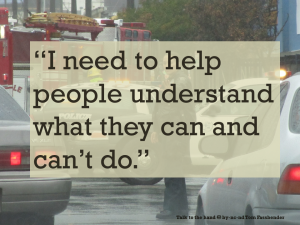 Same image of policewoman directing traffic as above, with a text overlay - "I need to help people understand what they can and can't do."